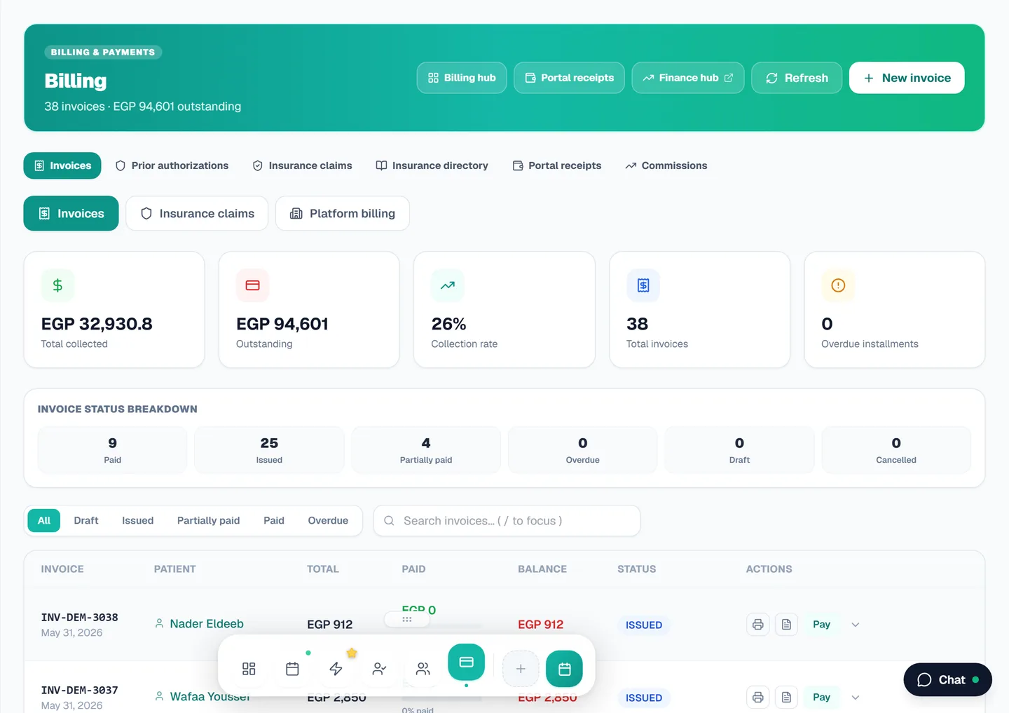 Clinit billing and invoices dashboard